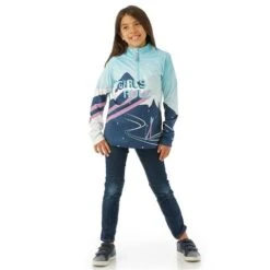 Spyder Surface Zip T-Neck - Girl's -Buckmans Store FW23 Spyder GirlsSurfaceZipTNeck Abyss Model2